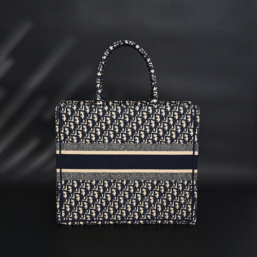 Christian Dior Large Book Tote – Blue Oblique Embroidery